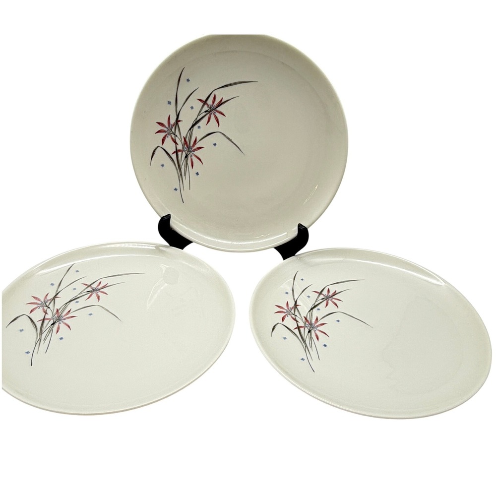 Syracuse‎ China Flame Lily Salad Plates Mid Century Modern MCM set of 3